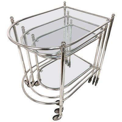 Silver Plated Brass Nesting Tables with Wheels from Maison Jansen, France, Set of 3-JDR-1126240