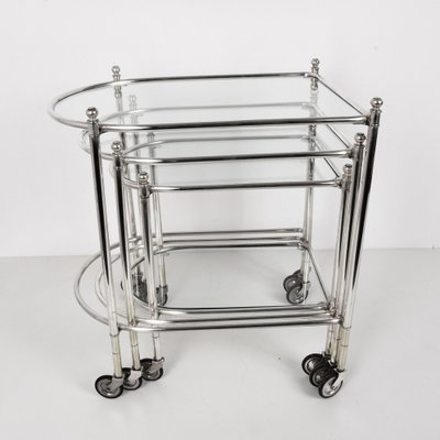 Silver Plated Brass Nesting Tables with Wheels from Maison Jansen, France, Set of 3-JDR-1126240