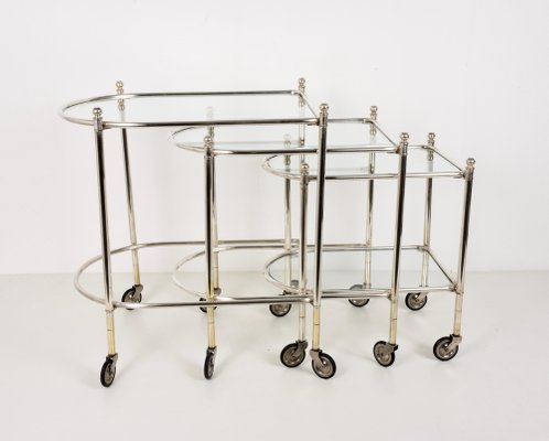 Silver Plated Brass Nesting Tables with Wheels from Maison Jansen, France, Set of 3-JDR-1126240