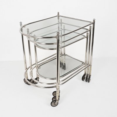 Silver Plated Brass Nesting Tables with Wheels from Maison Jansen, France, Set of 3-JDR-1126240