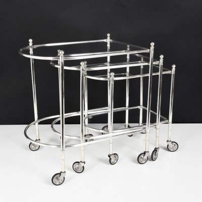 Silver Plated Brass Nesting Tables with Wheels from Maison Jansen, France, Set of 3-JDR-1126240