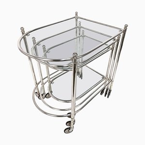 Silver Plated Brass Nesting Tables with Wheels from Maison Jansen, France, Set of 3-JDR-1126240