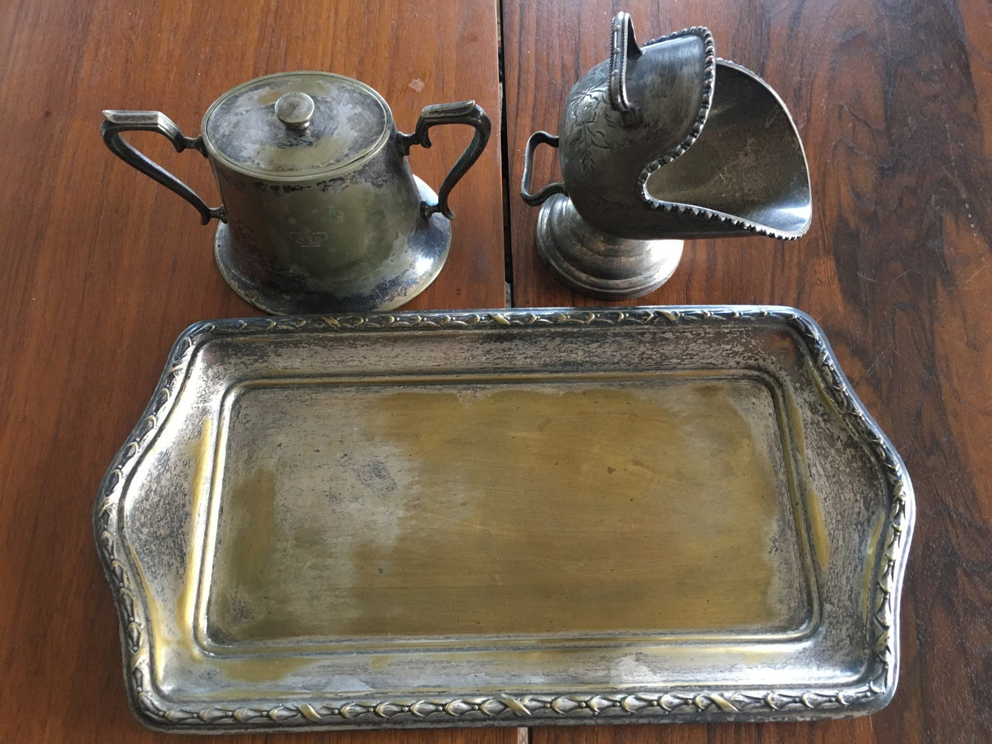 Silver-Plated Brass Sugar Bowls & Tray, 1960s, Set of 3