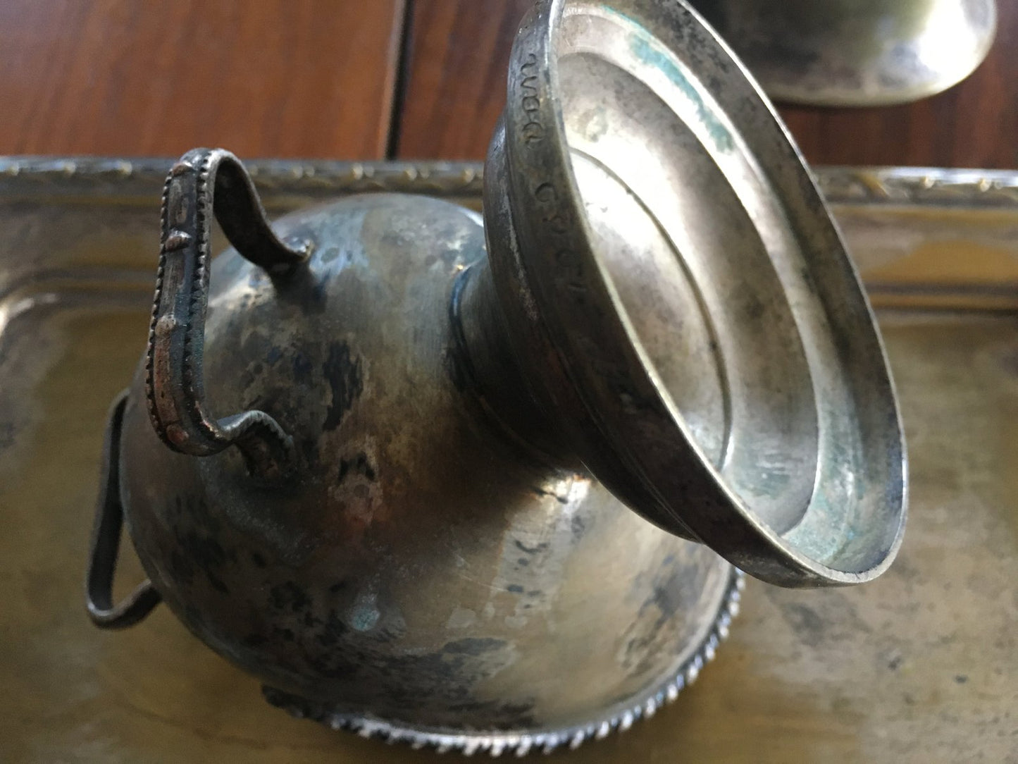 Silver-Plated Brass Sugar Bowls & Tray, 1960s, Set of 3