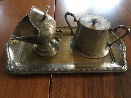 Silver-Plated Brass Sugar Bowls & Tray, 1960s, Set of 3