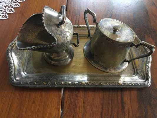 Silver-Plated Brass Sugar Bowls & Tray, 1960s, Set of 3-WQQ-695013