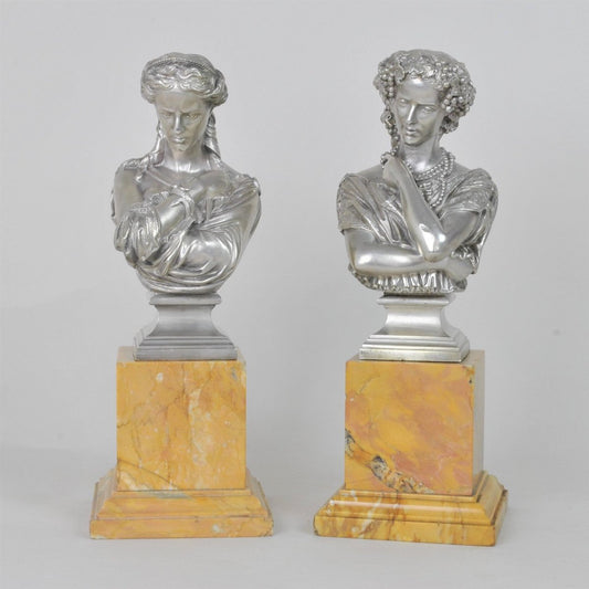 Silver-Plated Bronze Busts by Clesinger for Collas, 19th Century, Set of 2