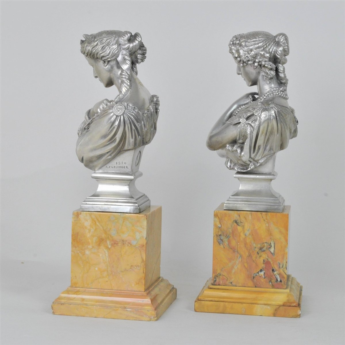 Silver-Plated Bronze Busts by Clesinger for Collas, 19th Century, Set of 2