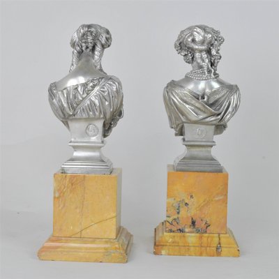 Silver-Plated Bronze Busts by Clesinger for Collas, 19th Century, Set of 2-SYQ-934644