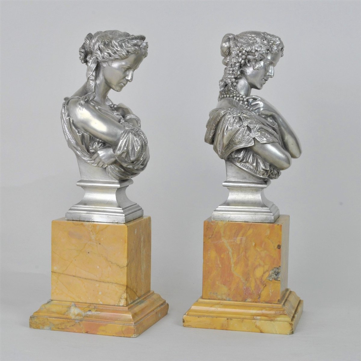 Silver-Plated Bronze Busts by Clesinger for Collas, 19th Century, Set of 2