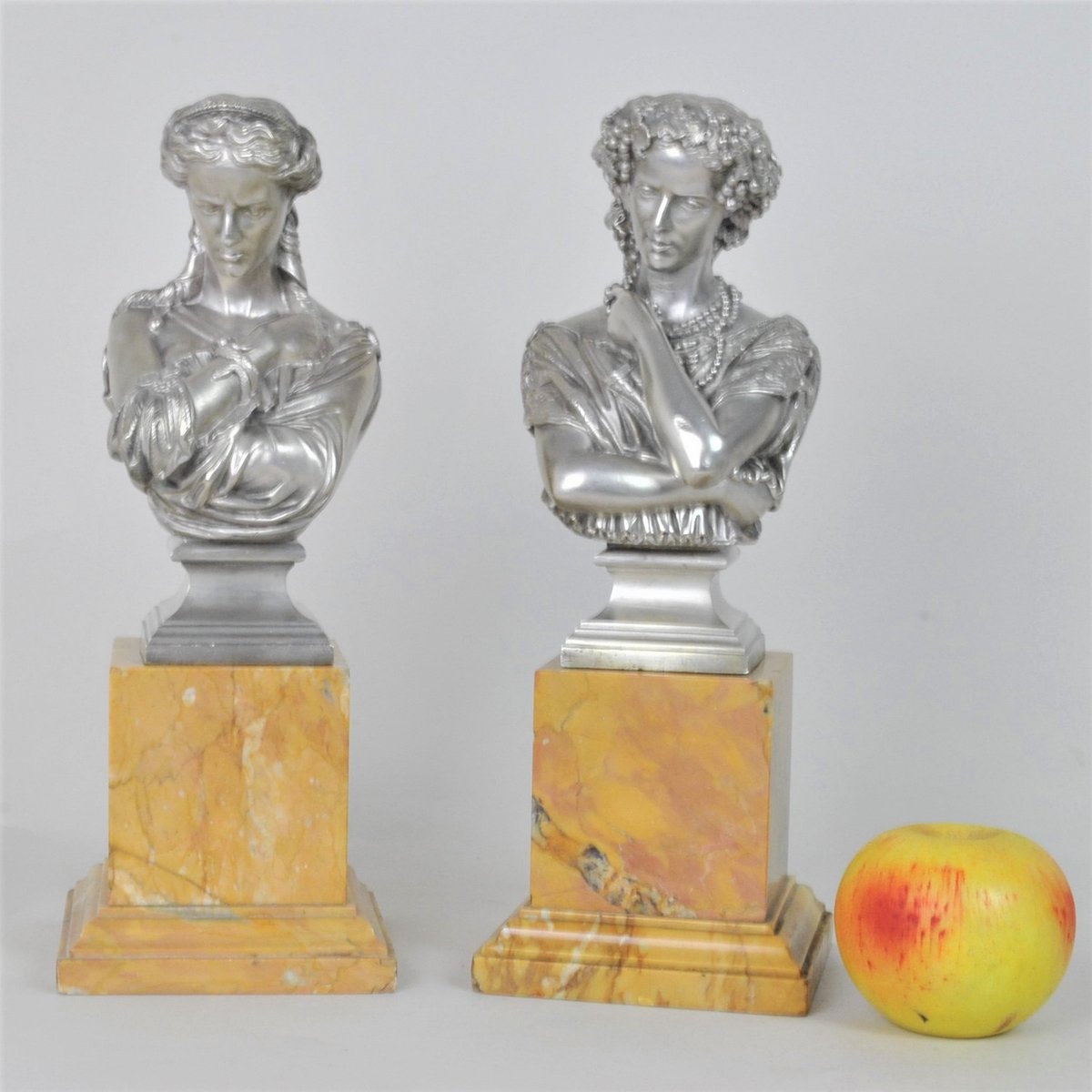 Silver-Plated Bronze Busts by Clesinger for Collas, 19th Century, Set of 2