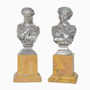 Silver-Plated Bronze Busts by Clesinger for Collas, 19th Century, Set of 2-SYQ-934644