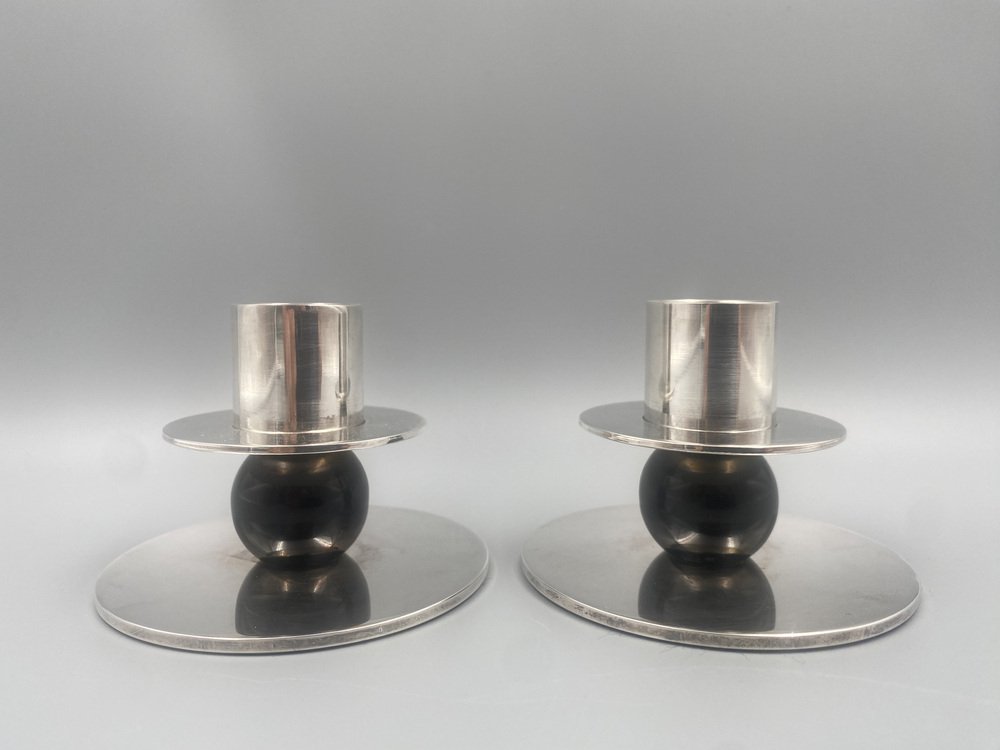 Silver-Plated Candleholder by Walter Schnepel for Tecnolumen, Germany, 1987, Set of 2