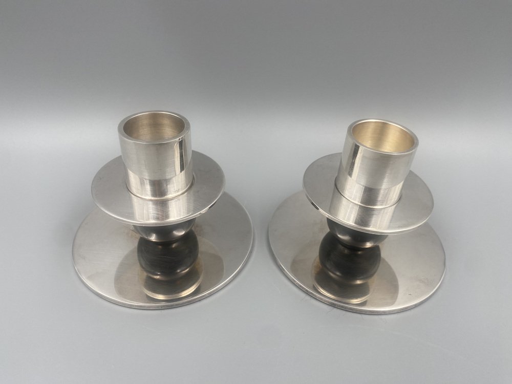 Silver-Plated Candleholder by Walter Schnepel for Tecnolumen, Germany, 1987, Set of 2