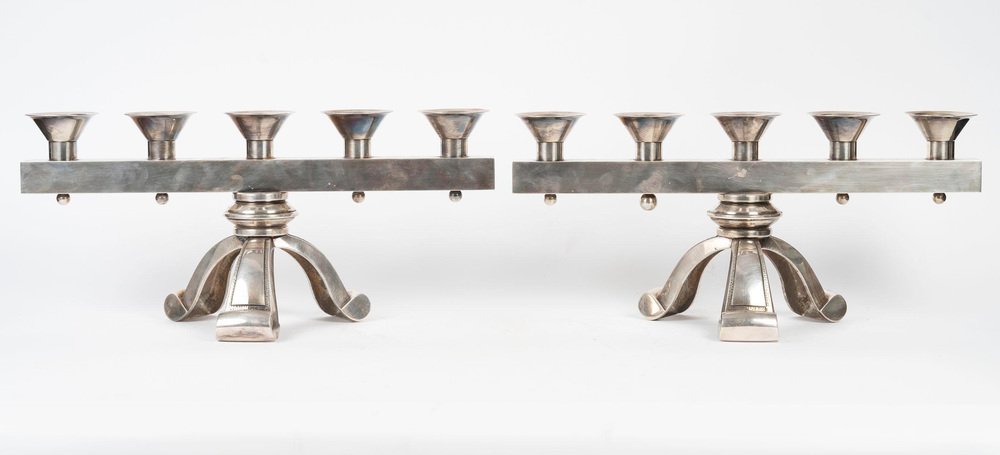 Silver-Plated Candleholders, 1940s, Set of 2