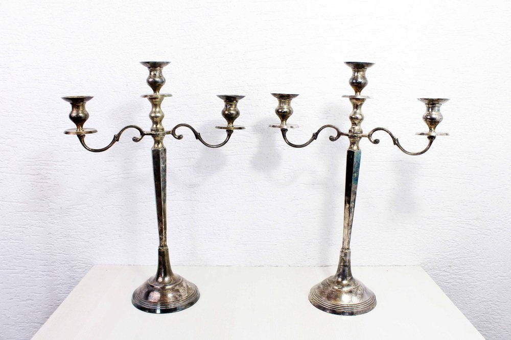 Silver-Plated Candleholders, 1970s, Set of 2