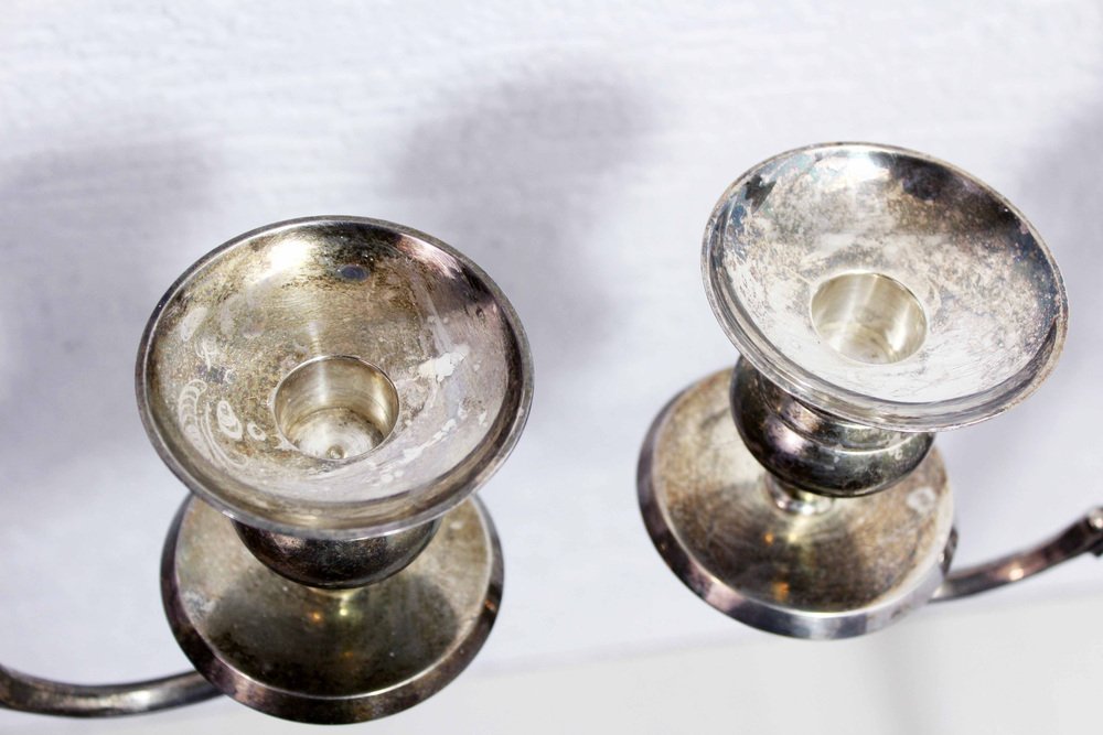 Silver-Plated Candleholders, 1970s, Set of 2