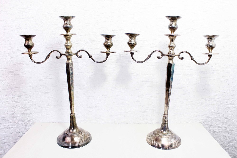 Silver-Plated Candleholders, 1970s, Set of 2