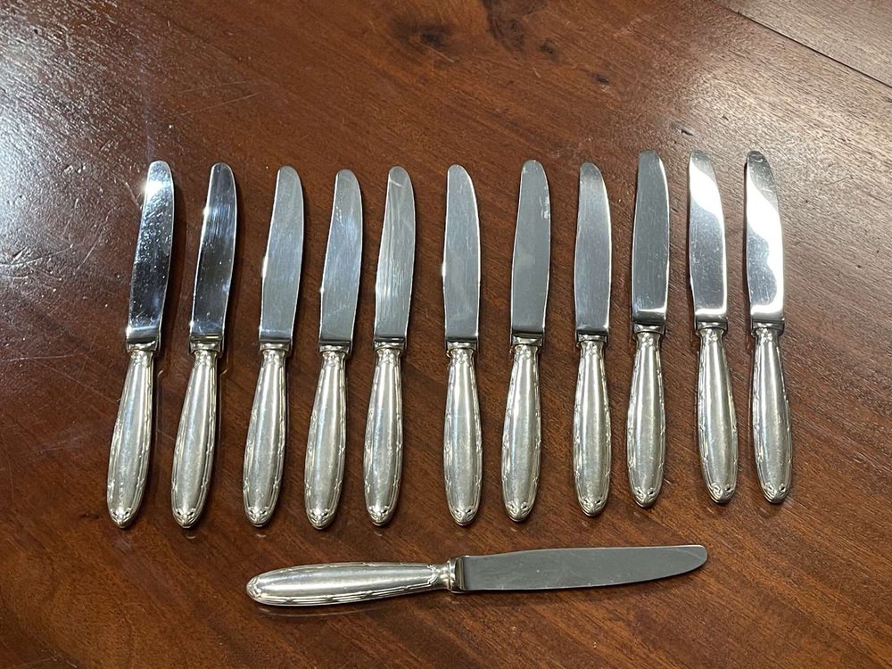 Silver-Plated Cheese Knives Rubans Model from Christofle, Set of 12