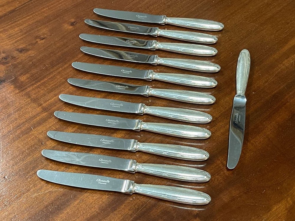 Silver-Plated Cheese Knives Rubans Model from Christofle, Set of 12