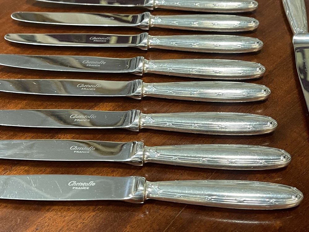 Silver-Plated Cheese Knives Rubans Model from Christofle, Set of 12