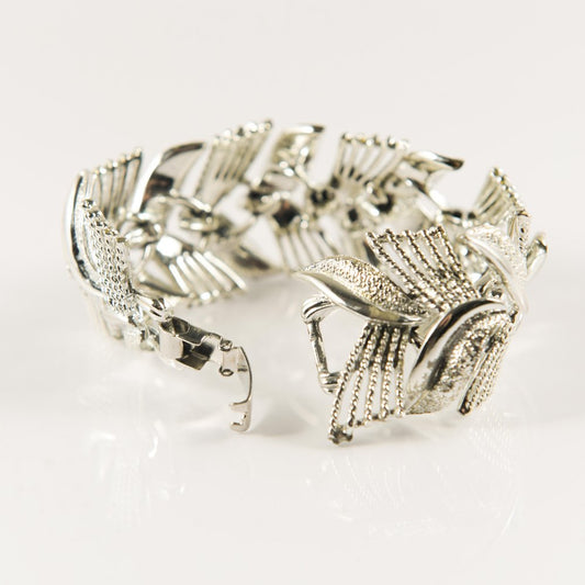 Silver Plated Coro Pegasus Bracelet in Wheat and Leaf Pattern