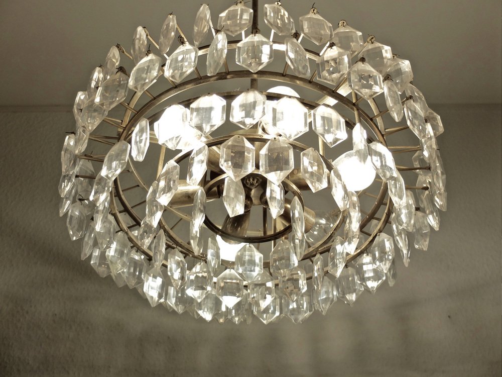 Silver-Plated Crystal Glass Chandelier By Bakalowits & Sons