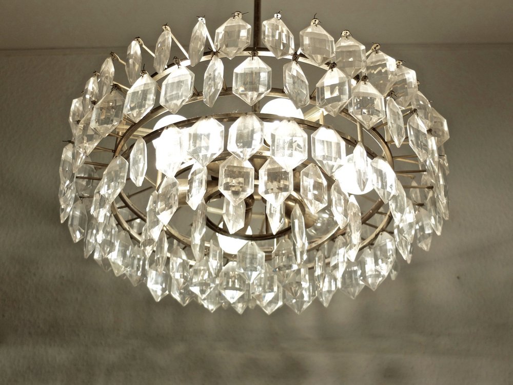 Silver-Plated Crystal Glass Chandelier By Bakalowits & Sons