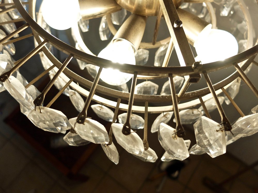 Silver-Plated Crystal Glass Chandelier By Bakalowits & Sons