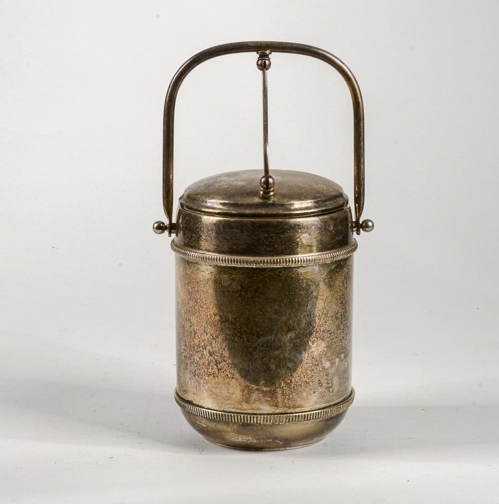 Silver-Plated Ice Box with Opening Door Attached to Handle, 1980