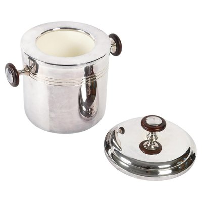 Silver-Plated Metal and Wood Ice Bucket with Lid, 1980s-WFS-1780980