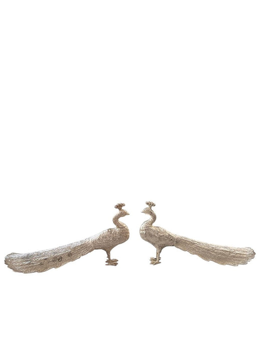 Silver-Plated Metal Peacocks, 1950s, Set of 2