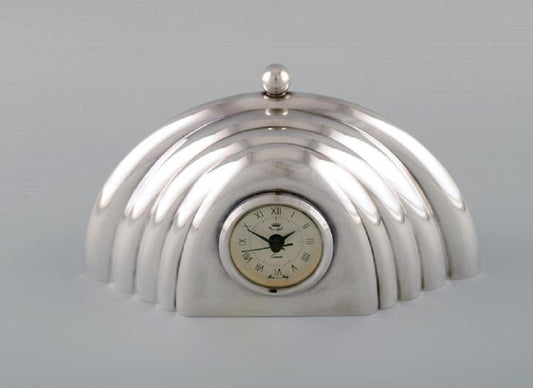 Silver-Plated Metal Table Clock by Lino Sabattini, Italy, 1980s