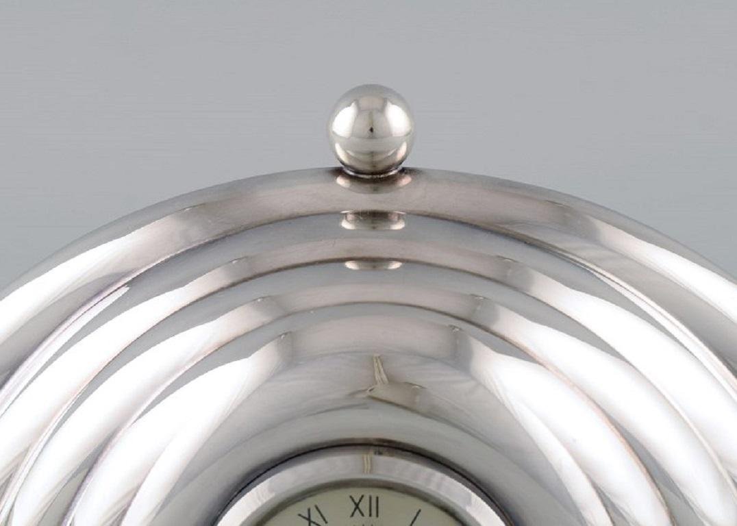 Silver-Plated Metal Table Clock by Lino Sabattini, Italy, 1980s