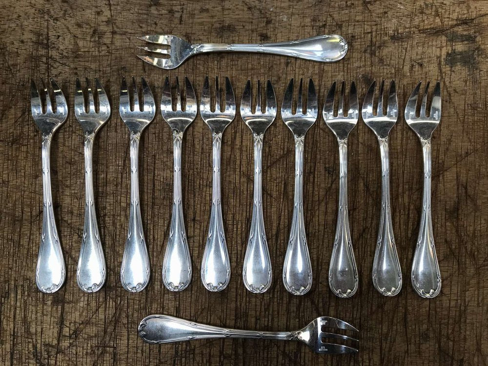 Silver-Plated Oyster Forks Rubans Model from Christofle, Set of 12