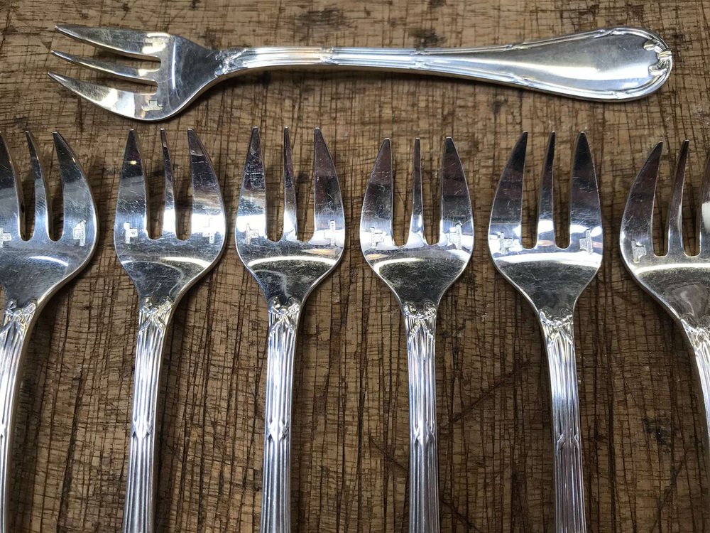 Silver-Plated Oyster Forks Rubans Model from Christofle, Set of 12