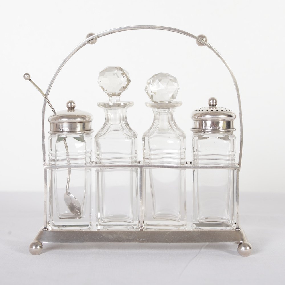 Silver Salt, Pepper, Oil and Vinegar Table Set from Seybold & Hirschhauer, 1910s, Set of 4