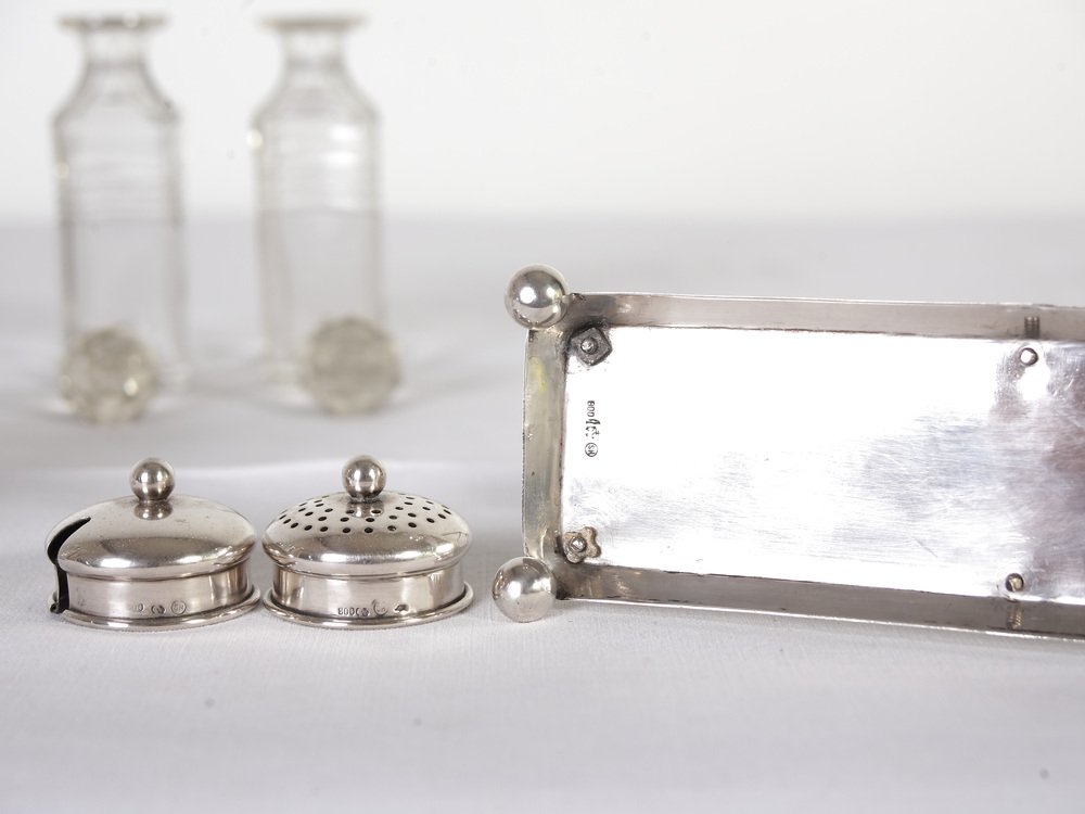 Silver Salt, Pepper, Oil and Vinegar Table Set from Seybold & Hirschhauer, 1910s, Set of 4