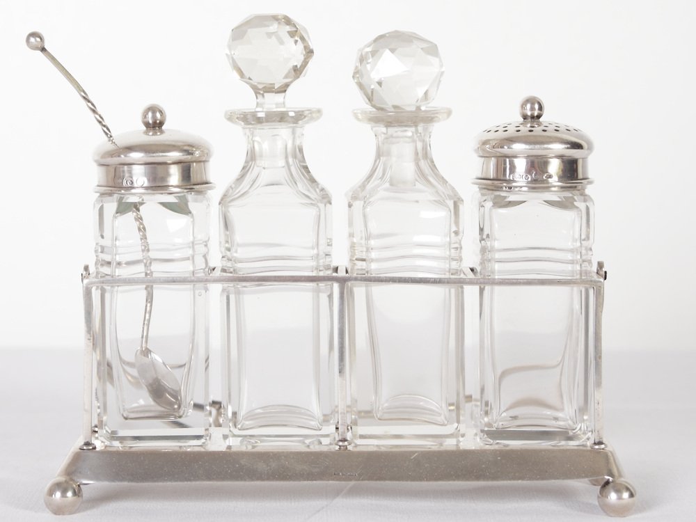 Silver Salt, Pepper, Oil and Vinegar Table Set from Seybold & Hirschhauer, 1910s, Set of 4