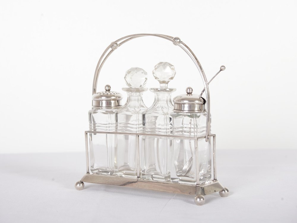 Silver Salt, Pepper, Oil and Vinegar Table Set from Seybold & Hirschhauer, 1910s, Set of 4