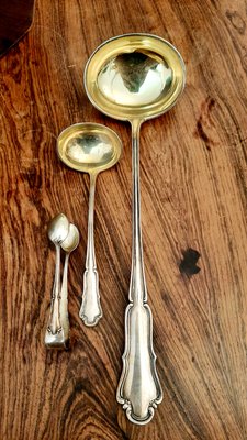 Silver Serving Ladles and Tong, 1890s, Set of 3-EAI-1398293