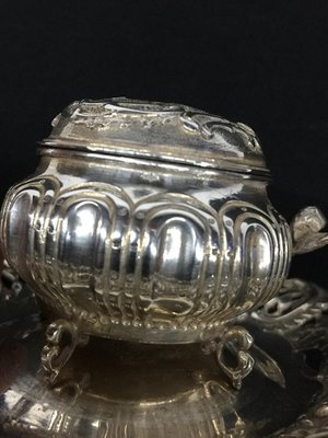 Silver Small Dutch Sword Marked Inkwell With a Scene of Houses and a Windmill-UCH-1224661