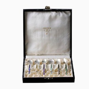 Silver Spoons with Enamel in a Gift Case, Set of 6-WMV-902519