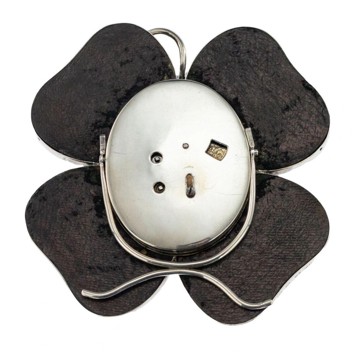 Silver Table Clock in the Shape of a Clover with Enamel from Horton & Allday, Birmingham, 1896