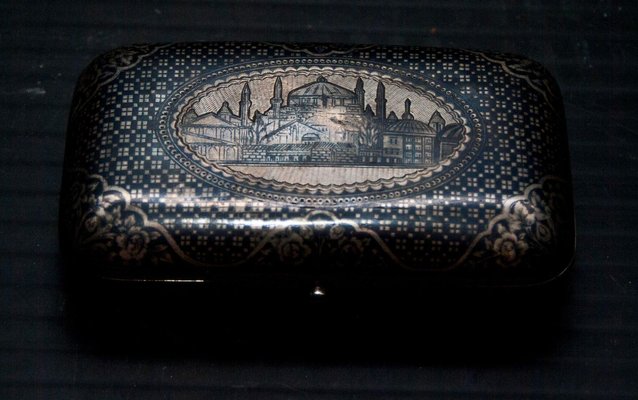 Silver Tobacco Can with View of Constantinople Istanbul, 1800s-ZCI-751997