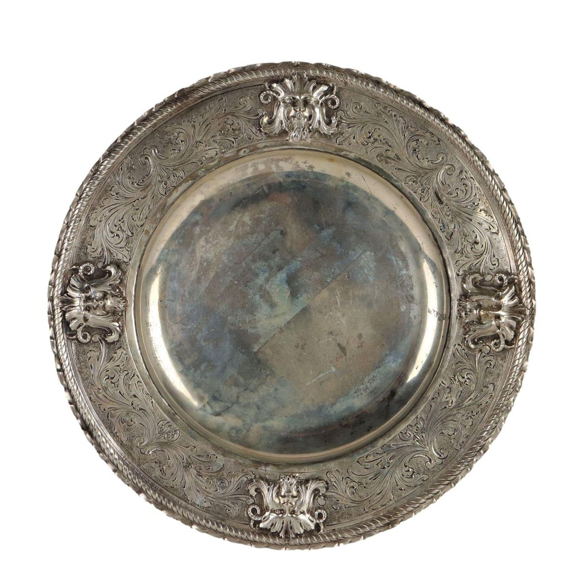 Silver Tray with Masks and Leaf Scrolls