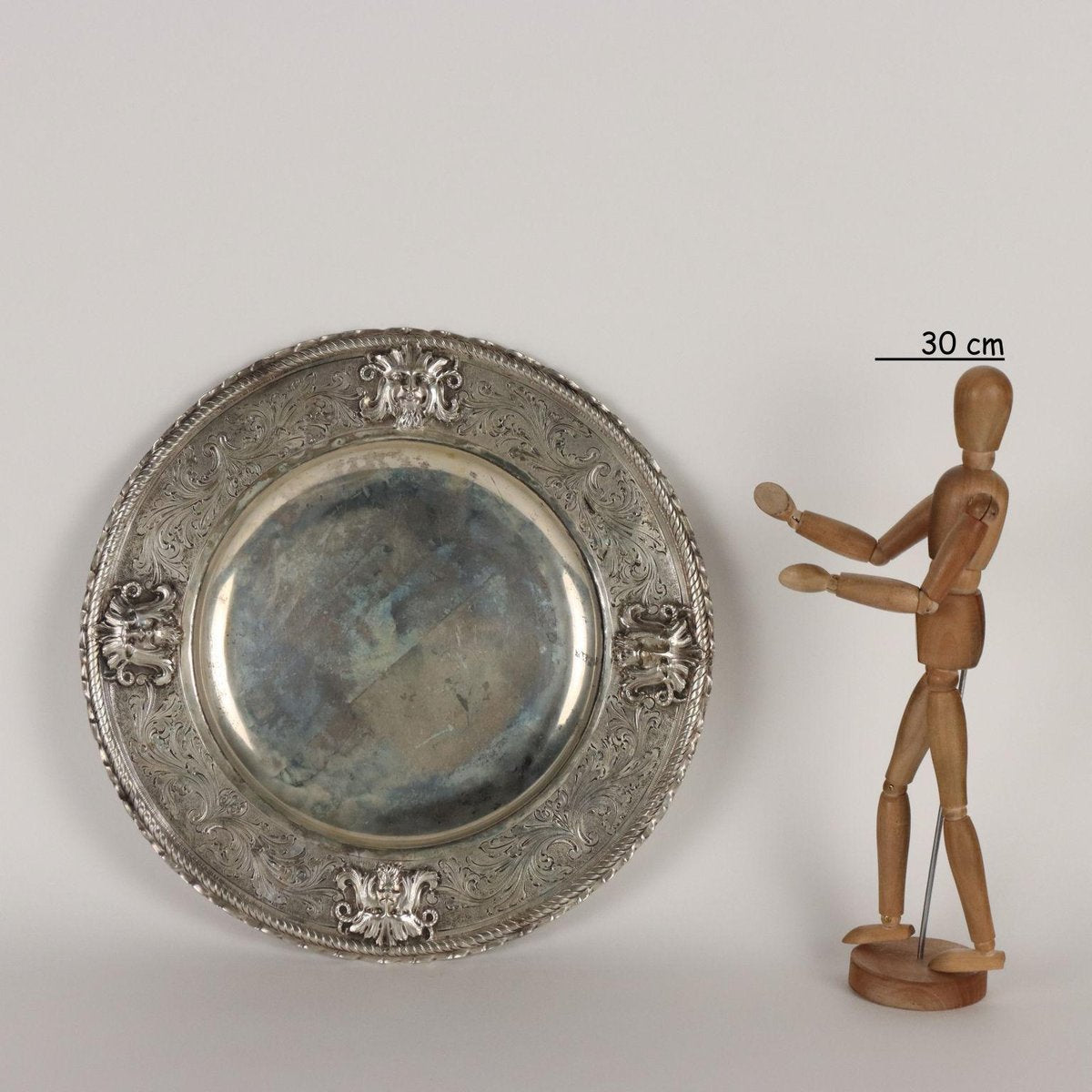 Silver Tray with Masks and Leaf Scrolls