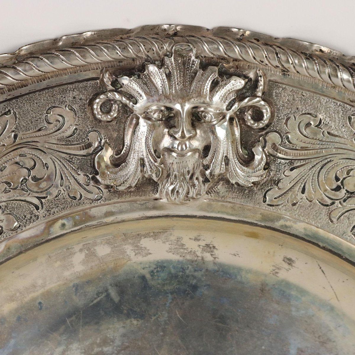 Silver Tray with Masks and Leaf Scrolls