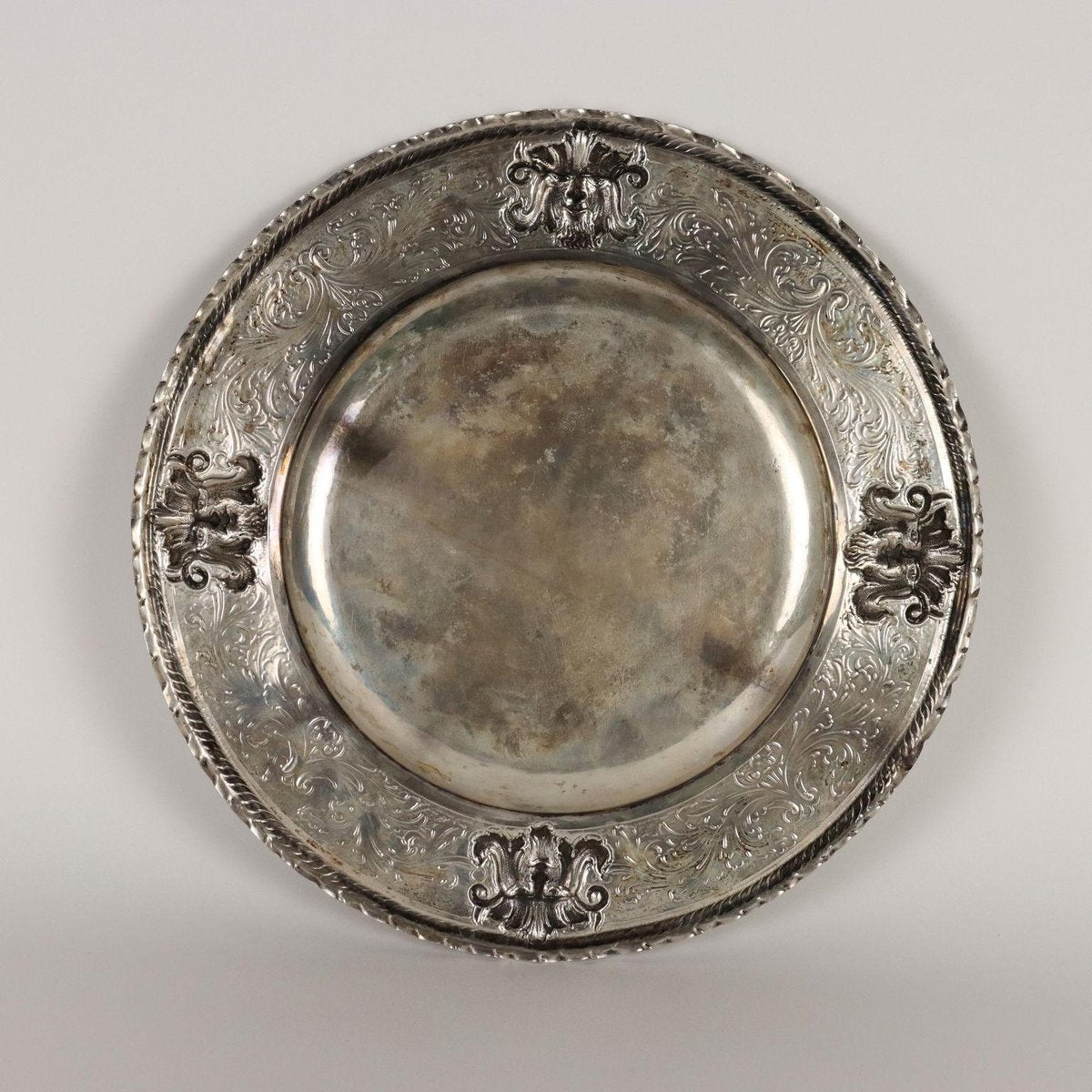 Silver Tray with Masks and Leaf Scrolls