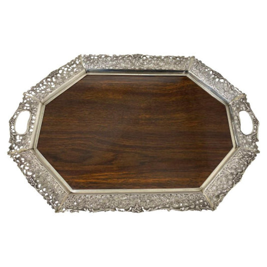 Silver Tray with Wooden Melamine by H. Hooijkaas, 1974